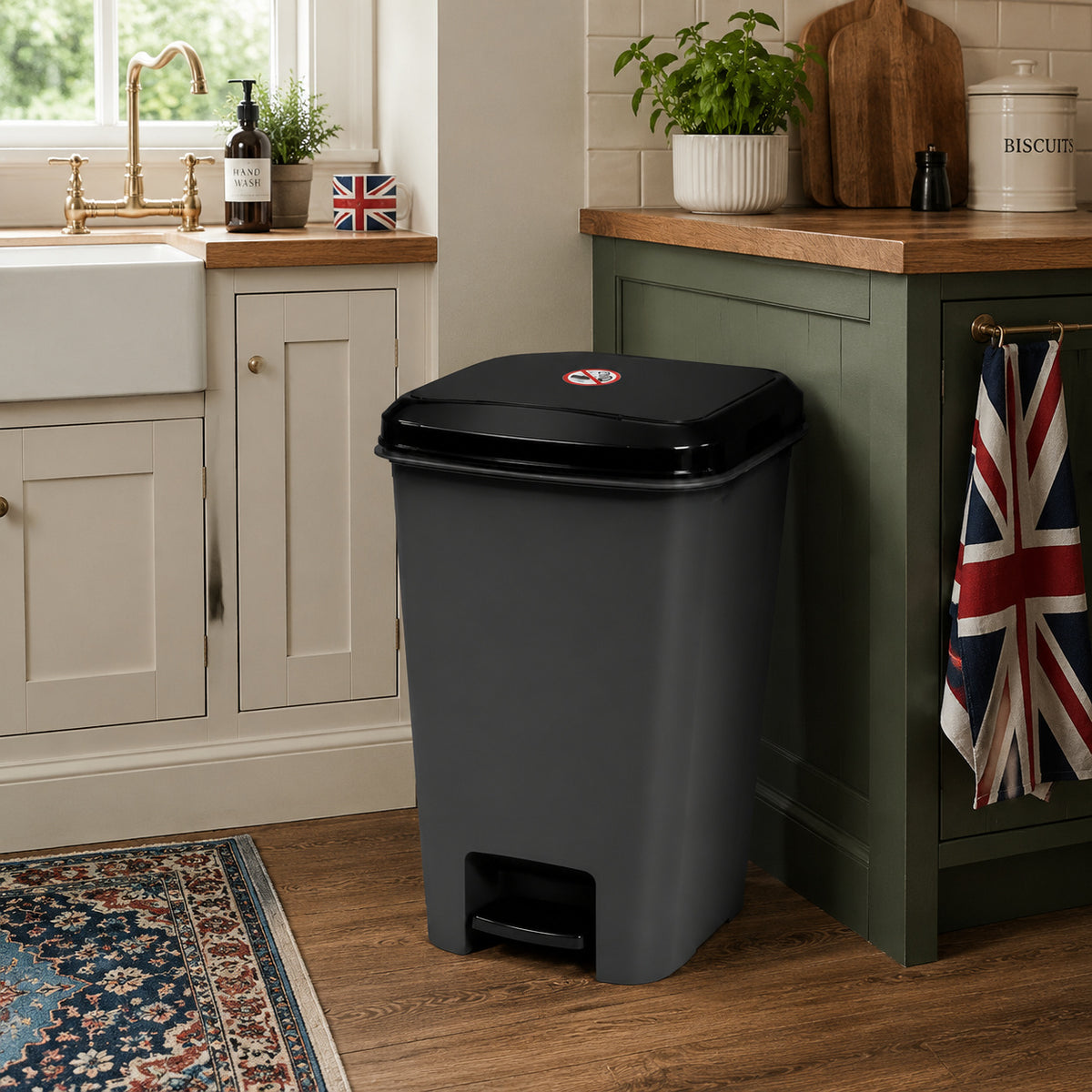 50L slim grey and black pedal bin