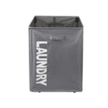 Grey collapsible laundry basket on wheels
