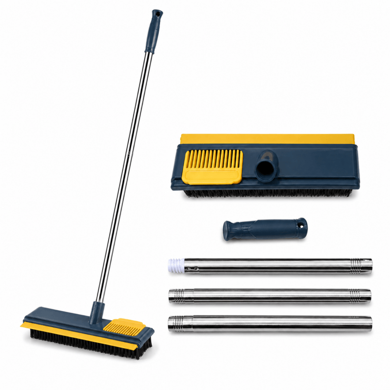 3-in-1 long handle floor scrub brush and squeegee