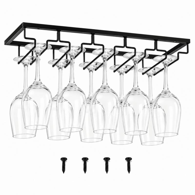 5-slot black under-cabinet wine glass rack