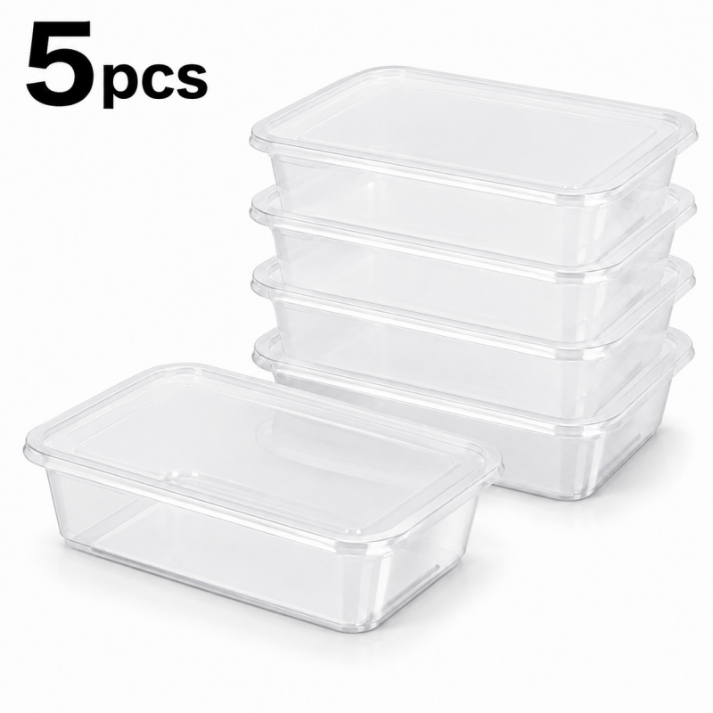Five stackable 650ml food storage containers