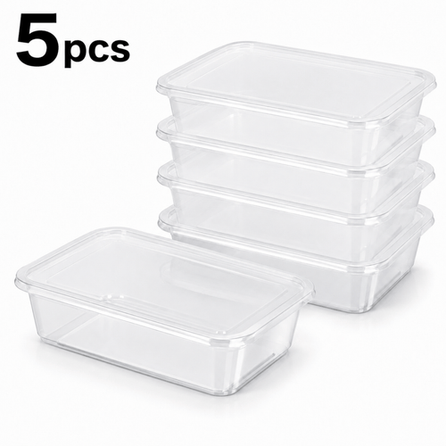 Five stackable 650ml food storage containers